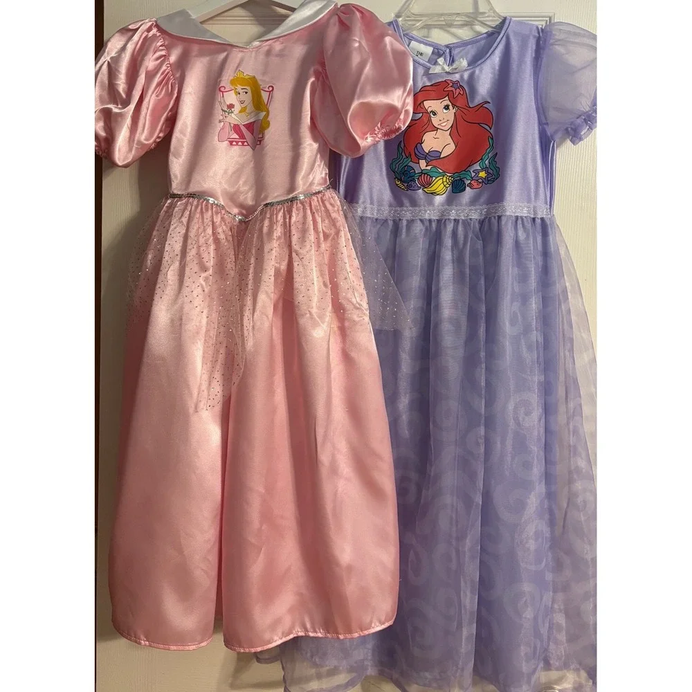 Disney Store Princess Dress Set Kids 4/6 Pink Purple Aurora Ariel Excellent!!